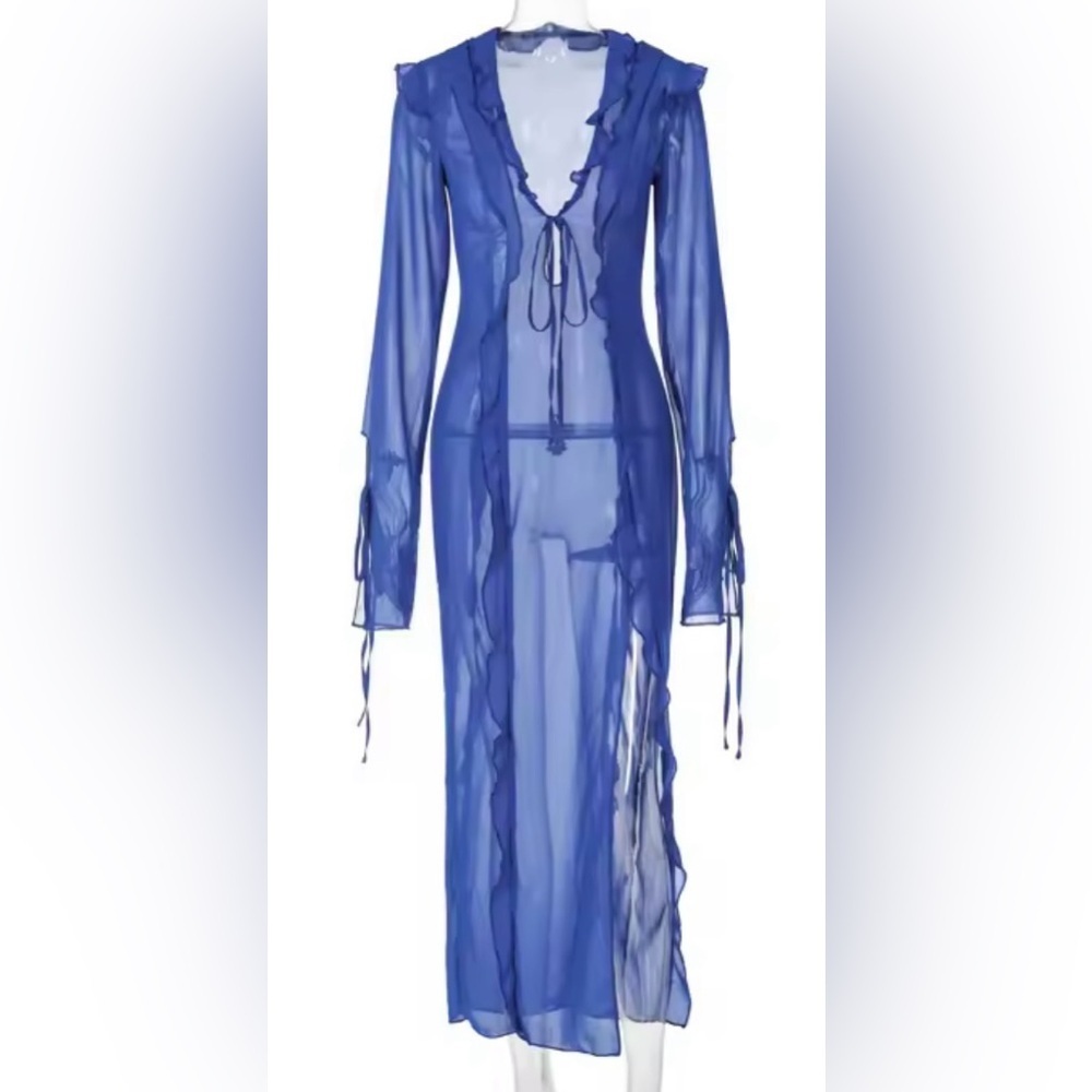 Blue Lagoon Sheer Maxi Swimsuit Coverup Dress - Picture 4 of 10